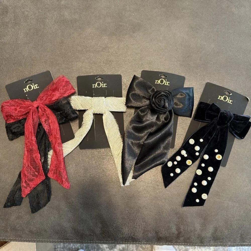 Noir Women's Lot of 5 Hair Clip Multicolor Rose Lace Ribbon Bow Jewels NWT